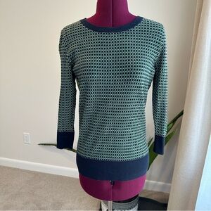 Ann Taylor Factory Navy and Green Patterned Sweater